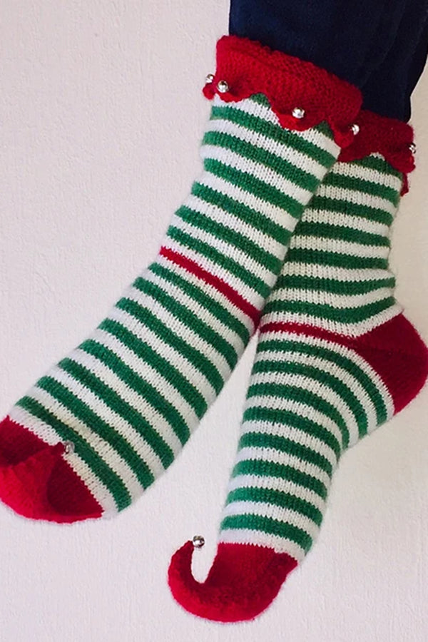 Red And Green Striped Christmas Socks