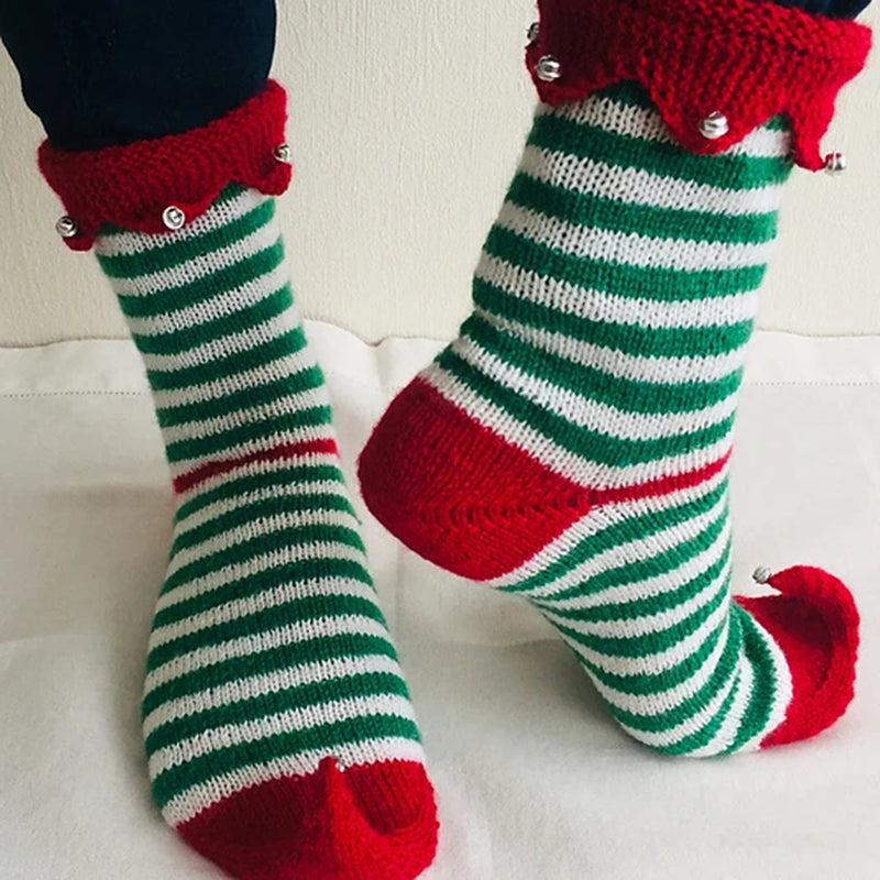 Red And Green Striped Christmas Socks