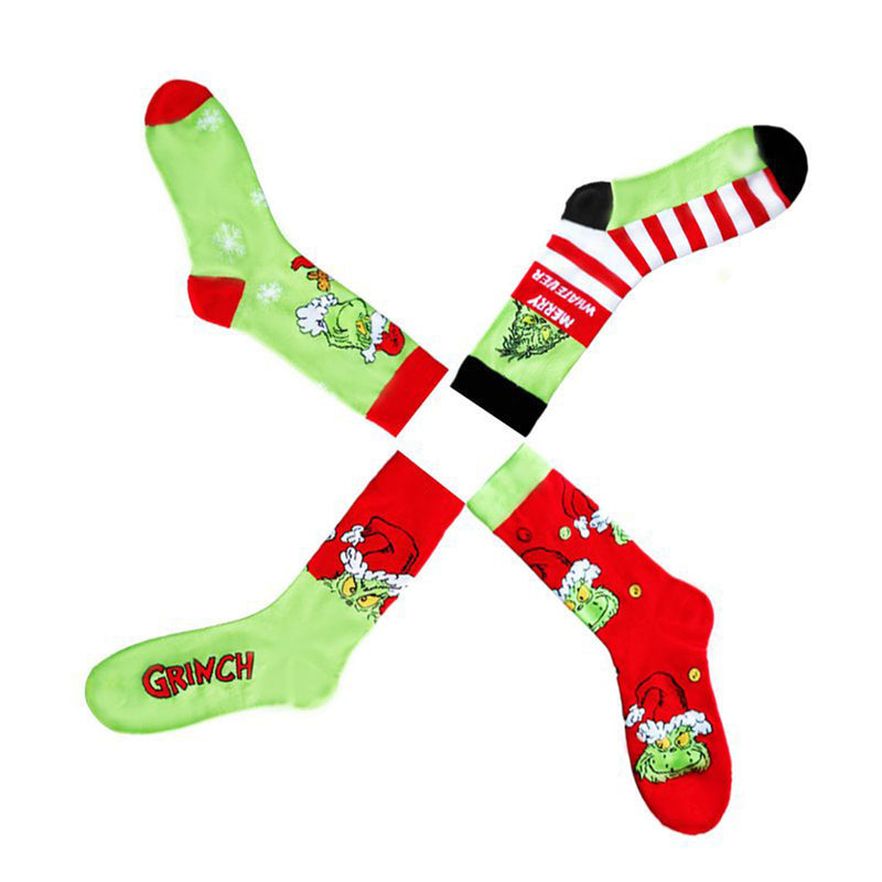 4 Pairs Of Christmas Grinch Warm Socks