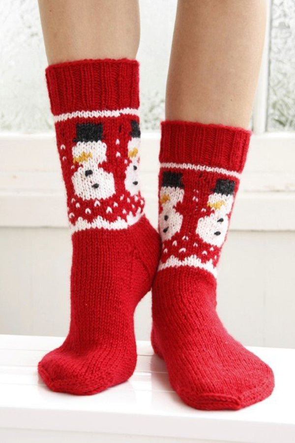 Christmas Snowman Red Warm Socks