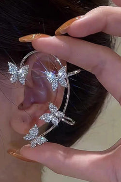 Single Alloy Rhinestone Butterfly Cuff Earrings