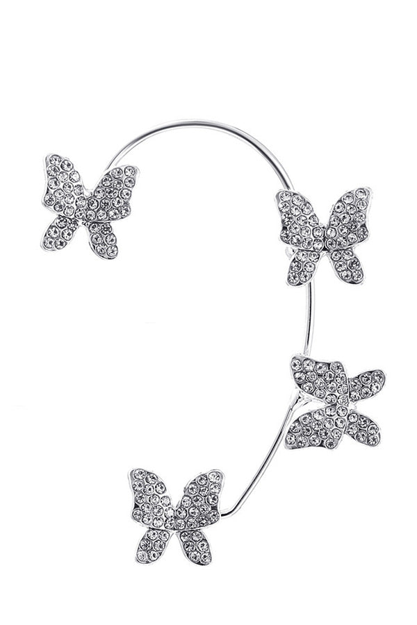 Single Alloy Rhinestone Butterfly Cuff Earrings