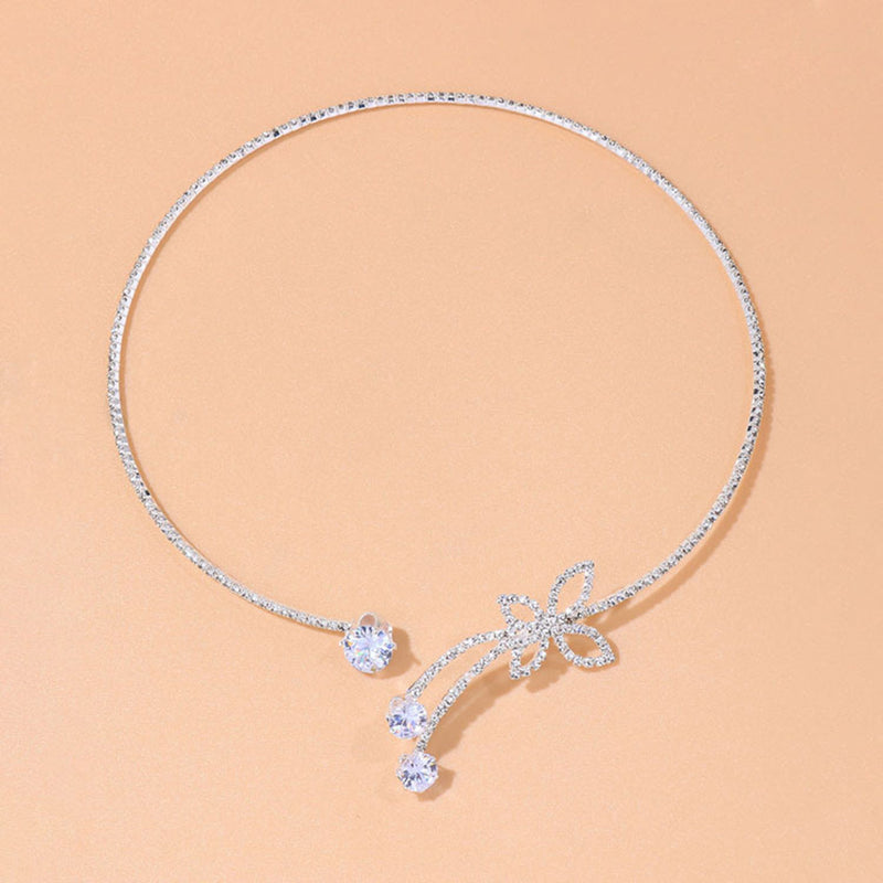 Rhinestone Butterfly Silver Party Choker