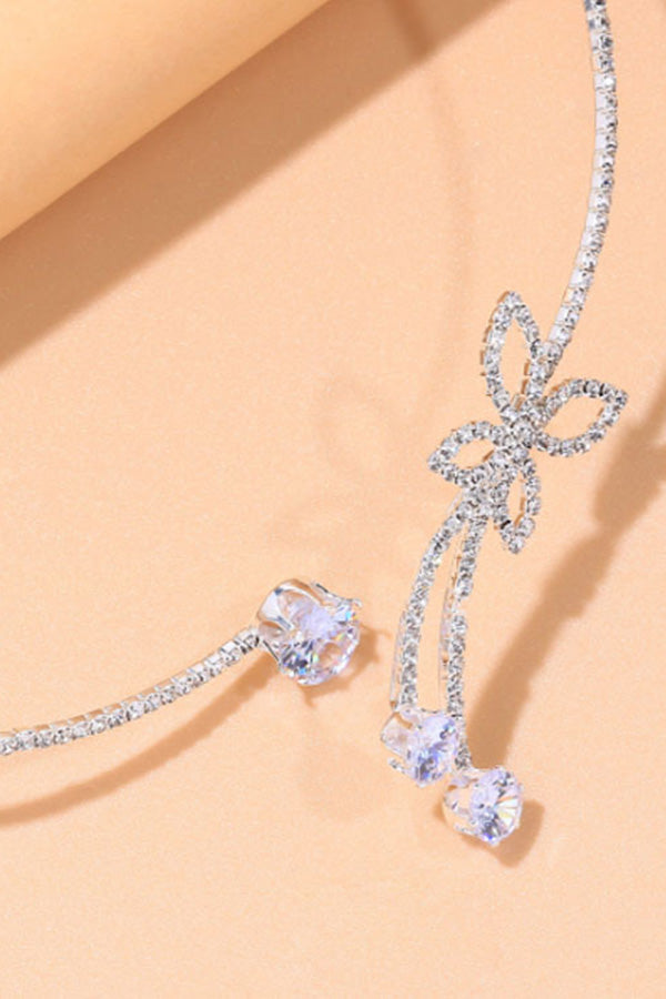 Rhinestone Butterfly Silver Party Choker