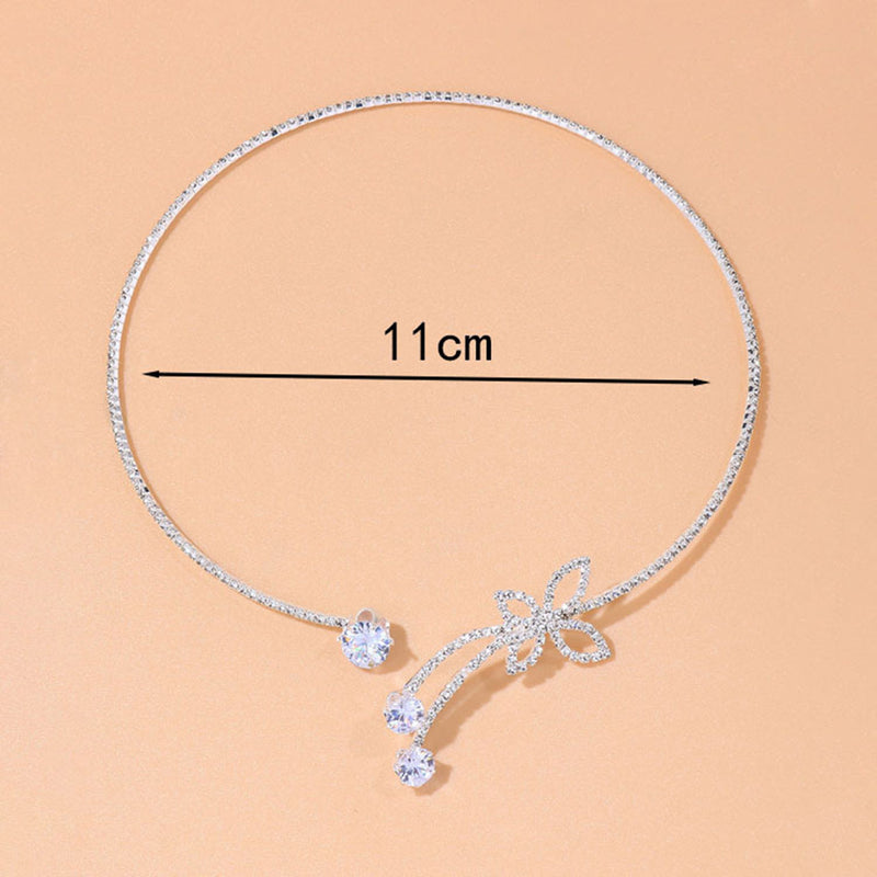 Rhinestone Butterfly Silver Party Choker