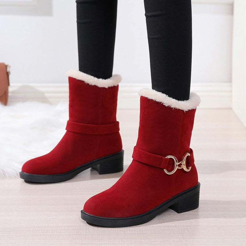 Faux Suede Plain Winter Thick Bottom Cotton-Padded Boots