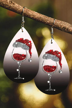 Christmas Hat Wine Glass Gradient Glitter Earrings