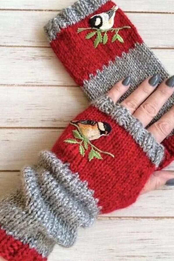 Warm Embroidered Gloves