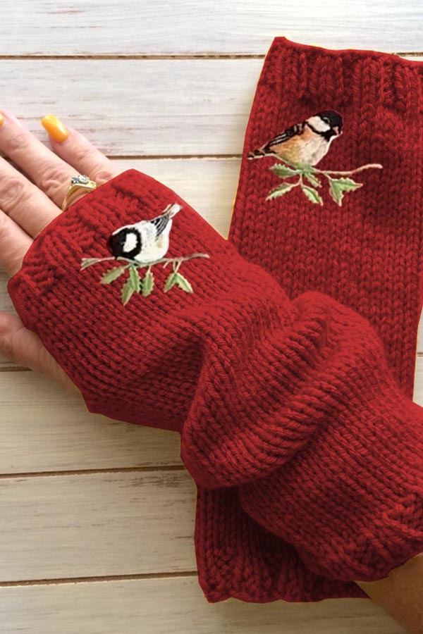 Warm Embroidered Gloves