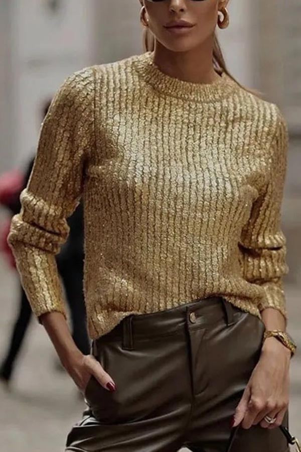 Freda Textured Metallic Knit Sweater