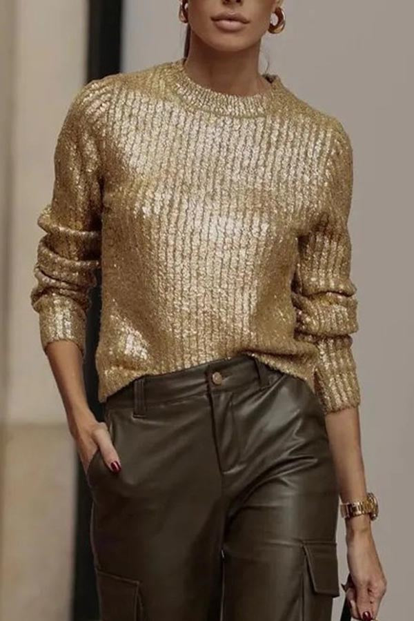 Freda Textured Metallic Knit Sweater