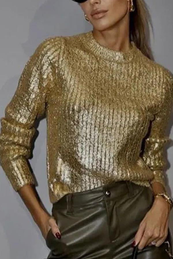 Freda Textured Metallic Knit Sweater