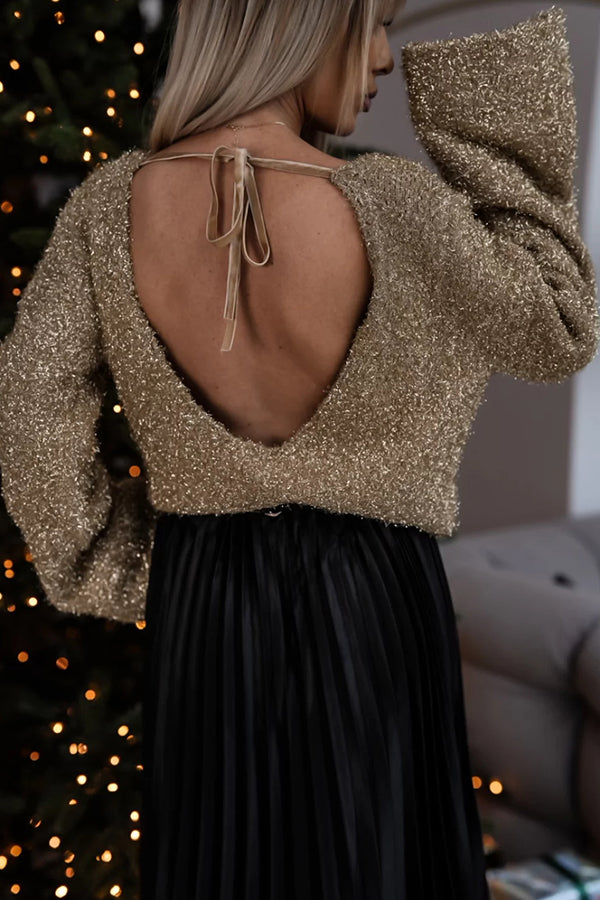 Shiny Open-Back Gold Sweater