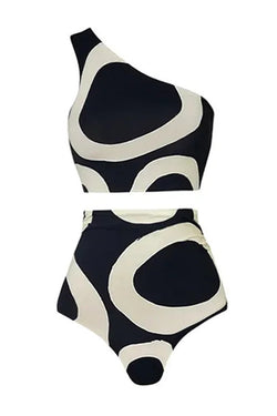 One Shoulder Print Split Swimsuit