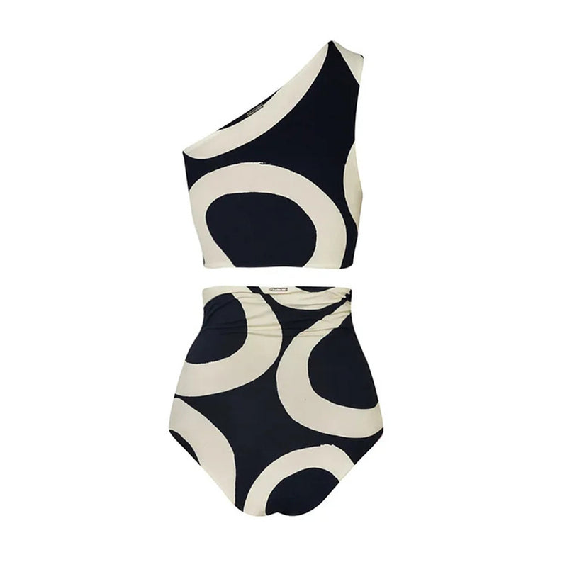 One Shoulder Print Split Swimsuit