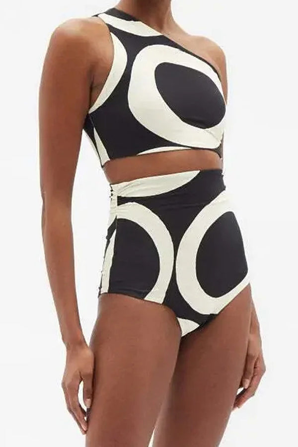 One Shoulder Print Split Swimsuit