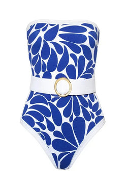 Bandeau Printed One Piece Swimsuit With Belt Swimsuit