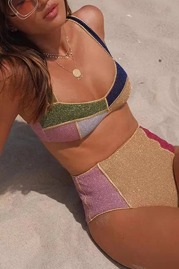 Color Block High Waist Bikini