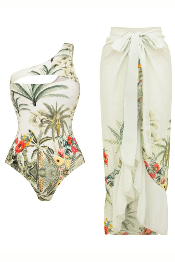 Beach Print Swimsuit and Cover-Up