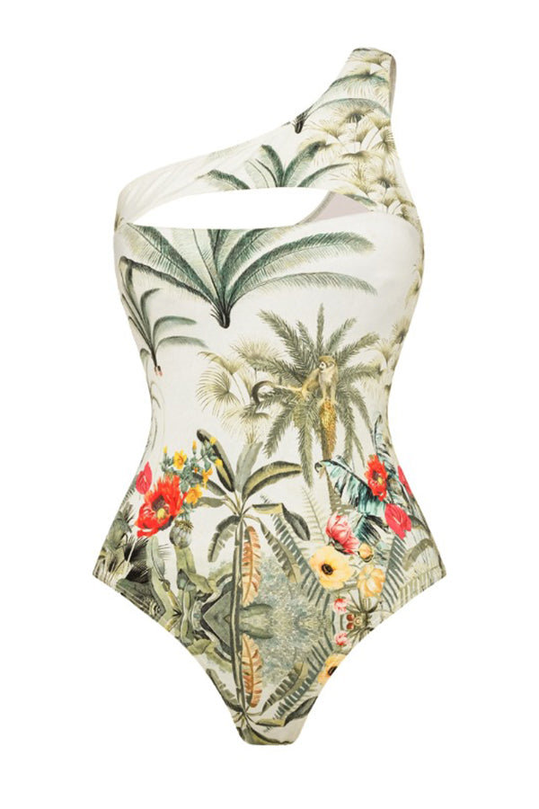 Beach Print Swimsuit and Cover-Up