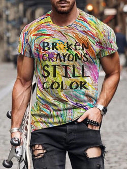 Men's Broken Crayons Still Color Print Short Sleeve T-Shirt