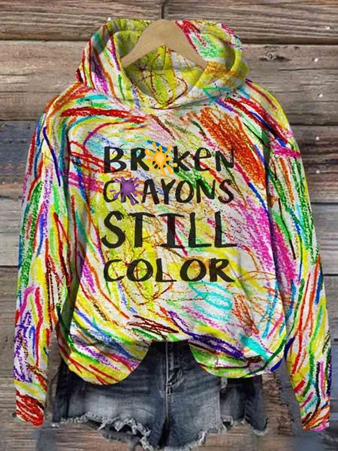 Unisex Broken Crayons Still Color Print Long Sleeve Hoodie