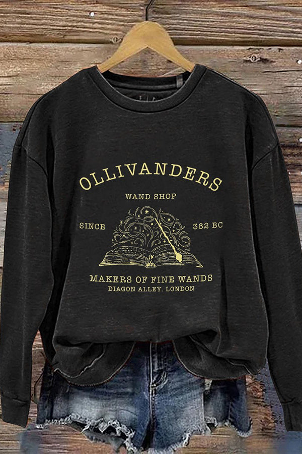 Ollivanders Wand Shop Wizard Book Shop Wizard Ook Nerd Casual Print Sweatshirt