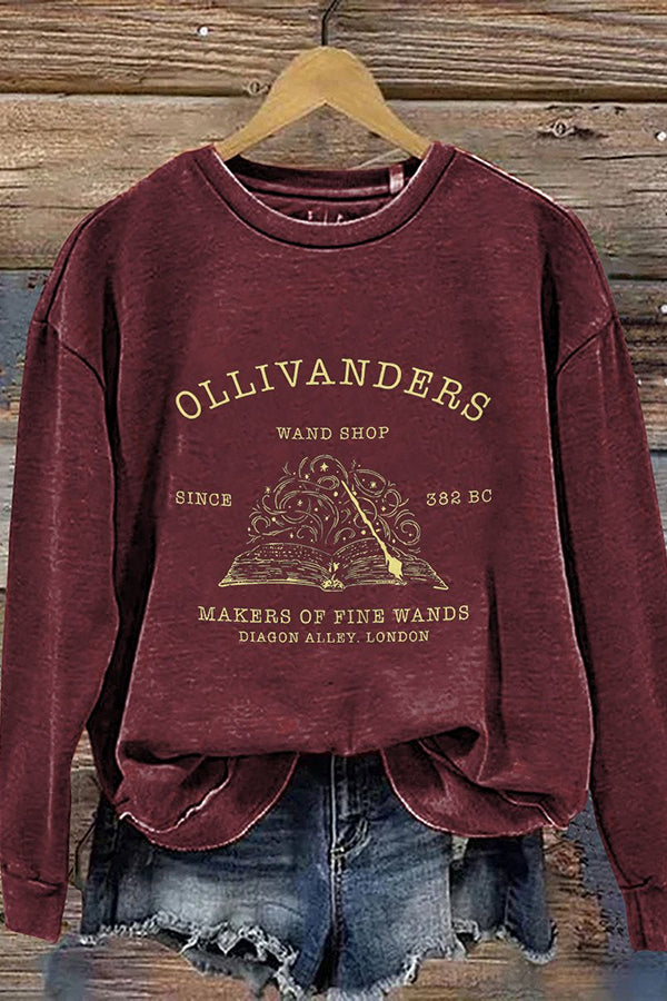 Ollivanders Wand Shop Wizard Book Shop Wizard Ook Nerd Casual Print Sweatshirt