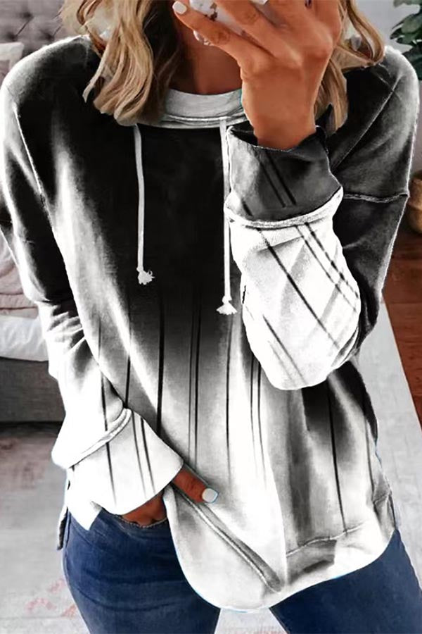 Round Neck Loose Gradient Color Casual Sweatshirt