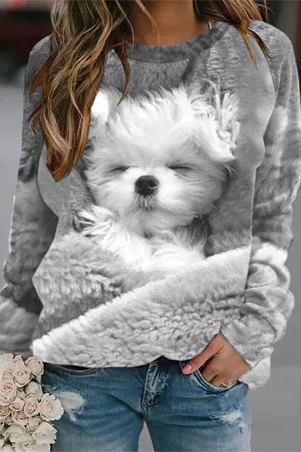 Dog Print Long Sleeve Sweatshirt