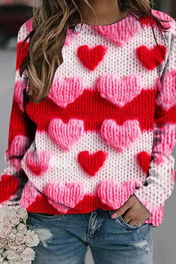 Hot Pink Heart Knitted Sweater