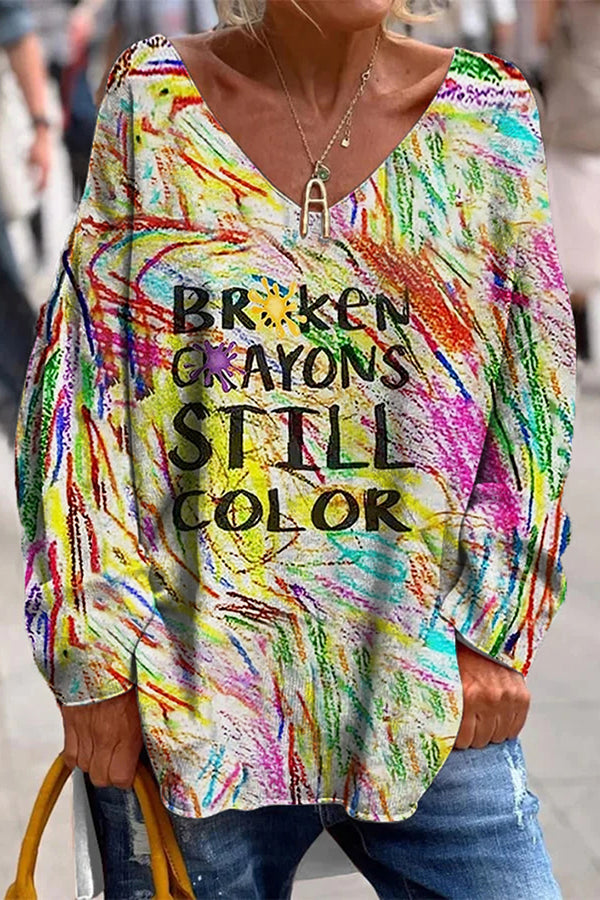 Broken Crayons Still Color Print Loose T-Shirt