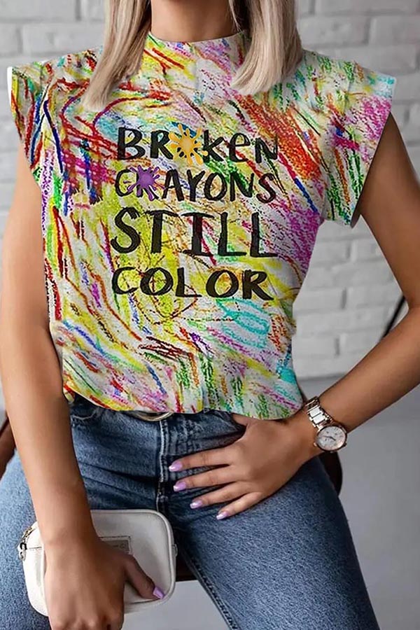 Broken Crayons Still Color Print Loose T-Shirt