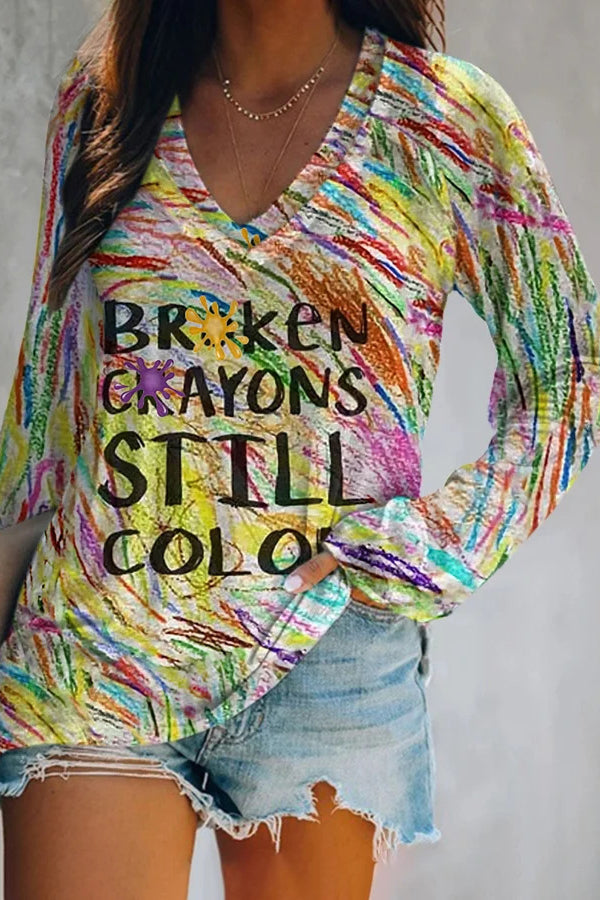 Broken Crayons Still Color Print Loose T-Shirt