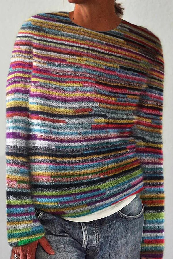 Mexican Striped Inspired Knit Art Cozy Sweater