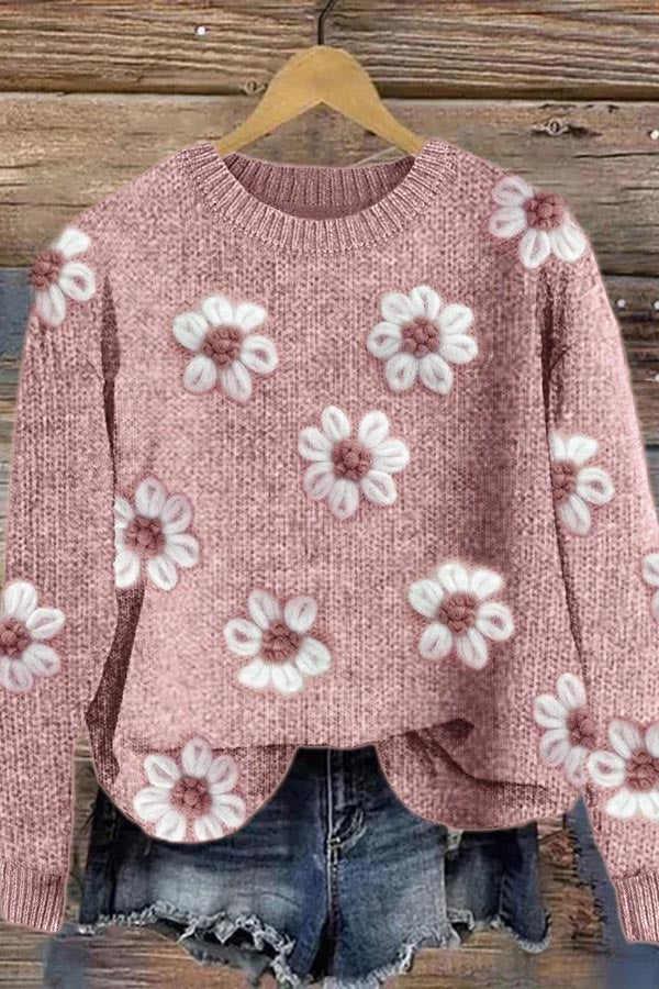 Flowers Crochet Cozy Knit Sweater