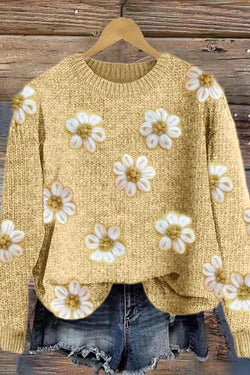 Flowers Crochet Cozy Knit Sweater