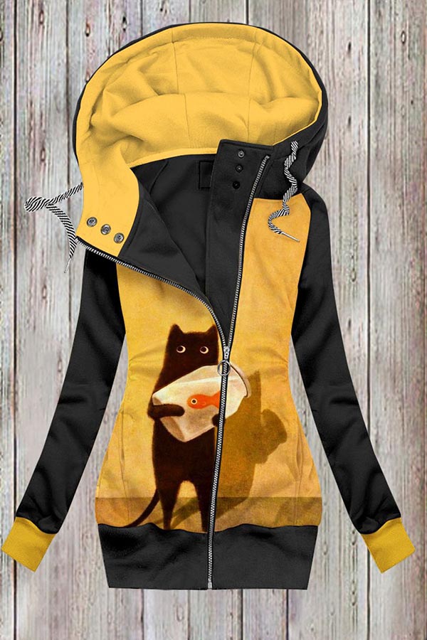 Cat Holding Goldfish Bowl Art Design Jacket