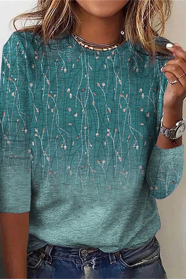 Floral Loose Casual Knitted T-Shirt