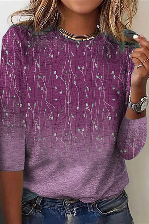 Floral Loose Casual Knitted T-Shirt