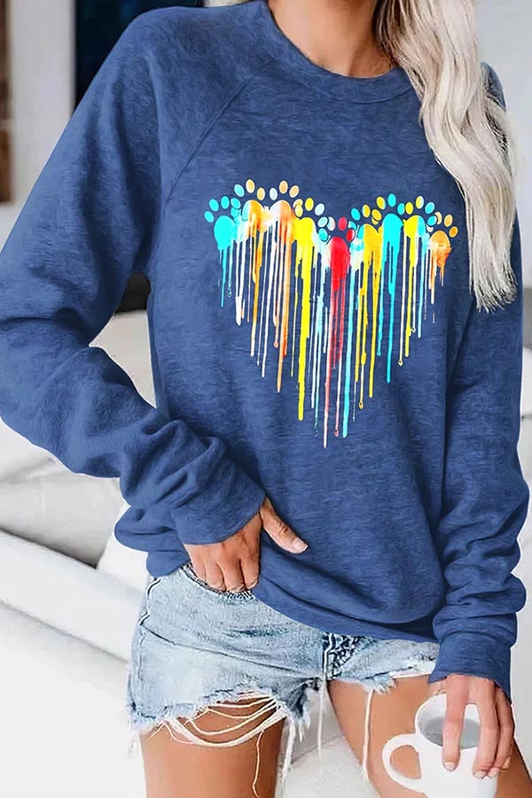 Colorful Love Dog Paw Print Sweatshirt