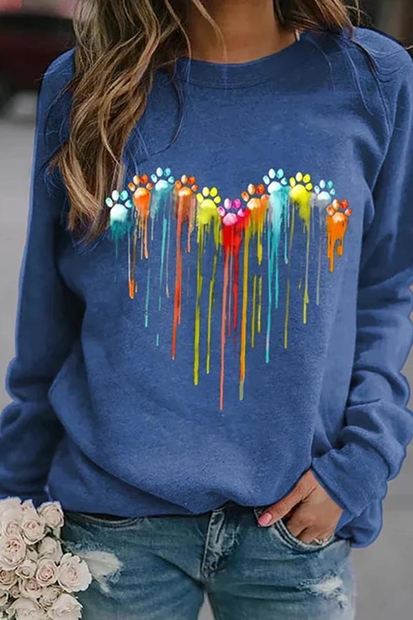 Colorful Love Dog Paw Print Sweatshirt