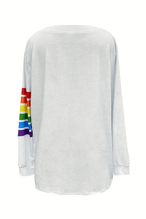 Rainbow Heart Print Plus Size Casual T-Shirt: A Colorful Addition to Your Wardrobe