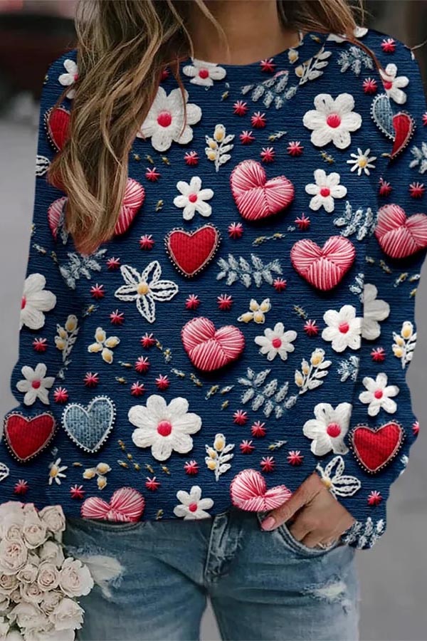 Women's Floral Hearts Printed Sweatshirt