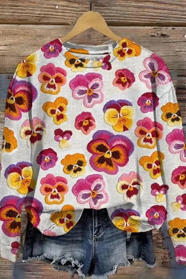 Colorful Flower Print 100% Cotton Sweatshirt