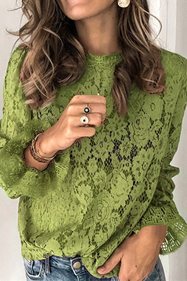 Women's Trumpet Sleeve Long Sleeve Hollow Lace Shirt