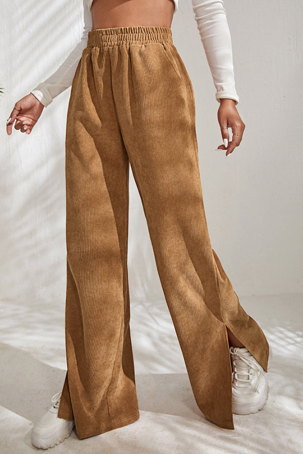 Corduroy Patchwork Slit Hem Trousers