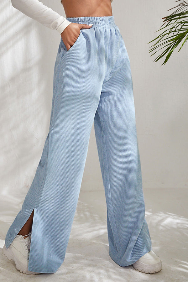 Corduroy Patchwork Slit Hem Trousers