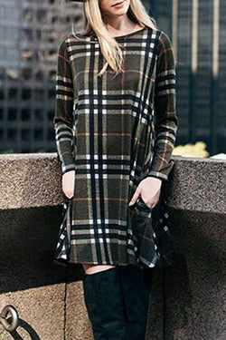 Women's Plaid Casual Flowing Loose Waist Dress