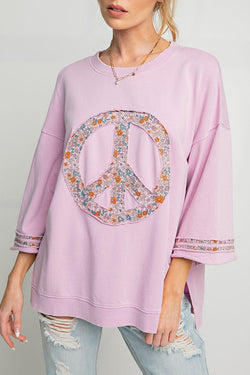 Round Floral Three-Quarter Sleeve Sweatshirt